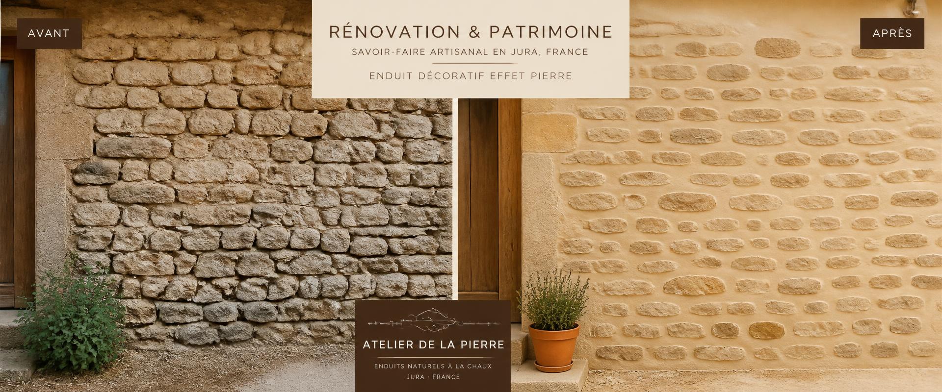 Avant-après d'un mur avec enduit effet pierre